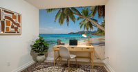 Coastal beach paradise wall mural bringing ocean views into a study