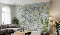 Full landscape view of the Chinoiserie Botanical Birds Bamboo wall mural, GD9722