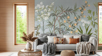Grey-blue misty ground of the chinoiserie bamboo garden wall mural, GD9722