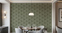 Woven-look moss green triangle wallpaper a dining area, GD9723