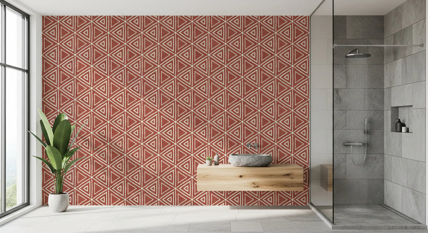 Centred where three sides meet, a small cream dot anchors this mudcloth wallpaper., GD9724