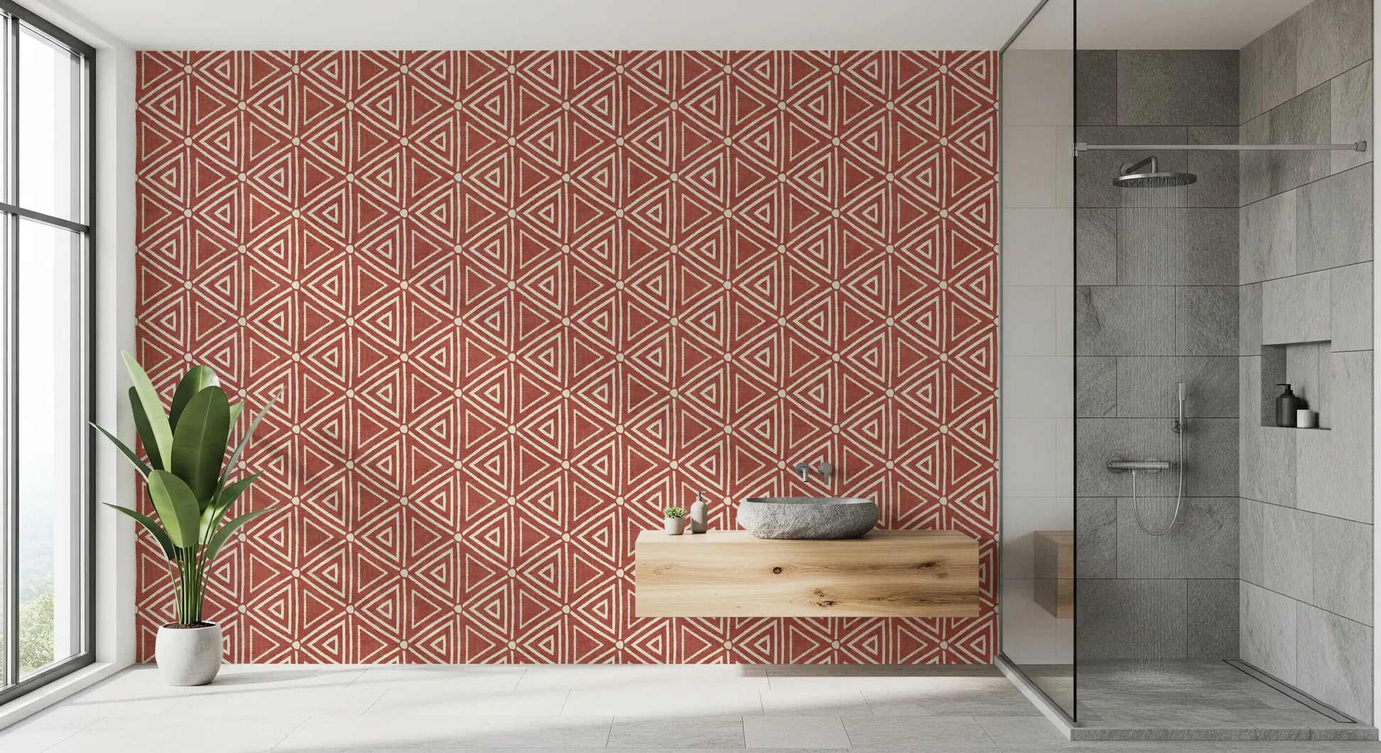 Centred where three sides meet, a small cream dot anchors this mudcloth wallpaper., GD9724