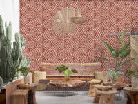 Burnt rust ground meets cream triangles across this boho mudcloth wallpaper., GD9724