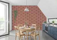 Kitchen and dining area, this rust terracotta mudcloth wallpaper deepens textile warmth., GD9724