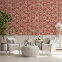 Around a quiet dining nook, this boho terracotta triangle wallpaper feels global., GD9724