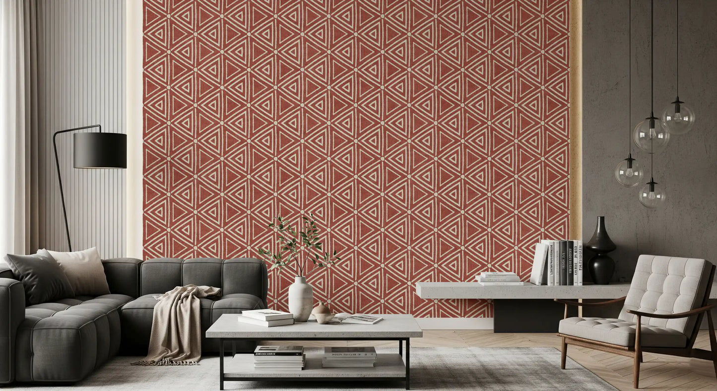 Painterly edges with rough ends keep every shape relaxed in this terracotta wallpaper., GD9724