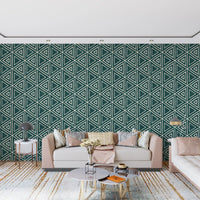 Tiled boho triangle repeat built into a deep teal geometric wallpaper, GD9725