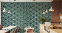 Cream triangle outlines layered on a textured teal mudcloth wallpaper surface, GD9725