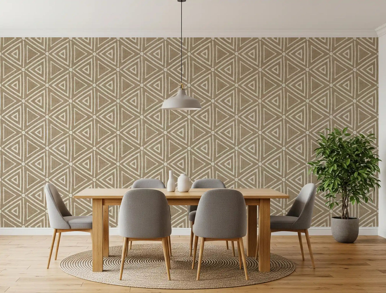 Textured Mudcloth Geometric Triangles Boho Sand Beige Wallpaper⁠