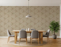 Earthy cream triangle lines in Sand Beige wallpaper along the dining room wall, GD9726