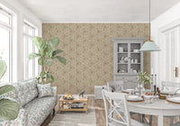 Nested triangle motifs in sand and cream mark this boho wallpaper dining room, GD9726