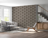 Textured mudcloth triangle wallpaper in dark umber with cream geometric lines