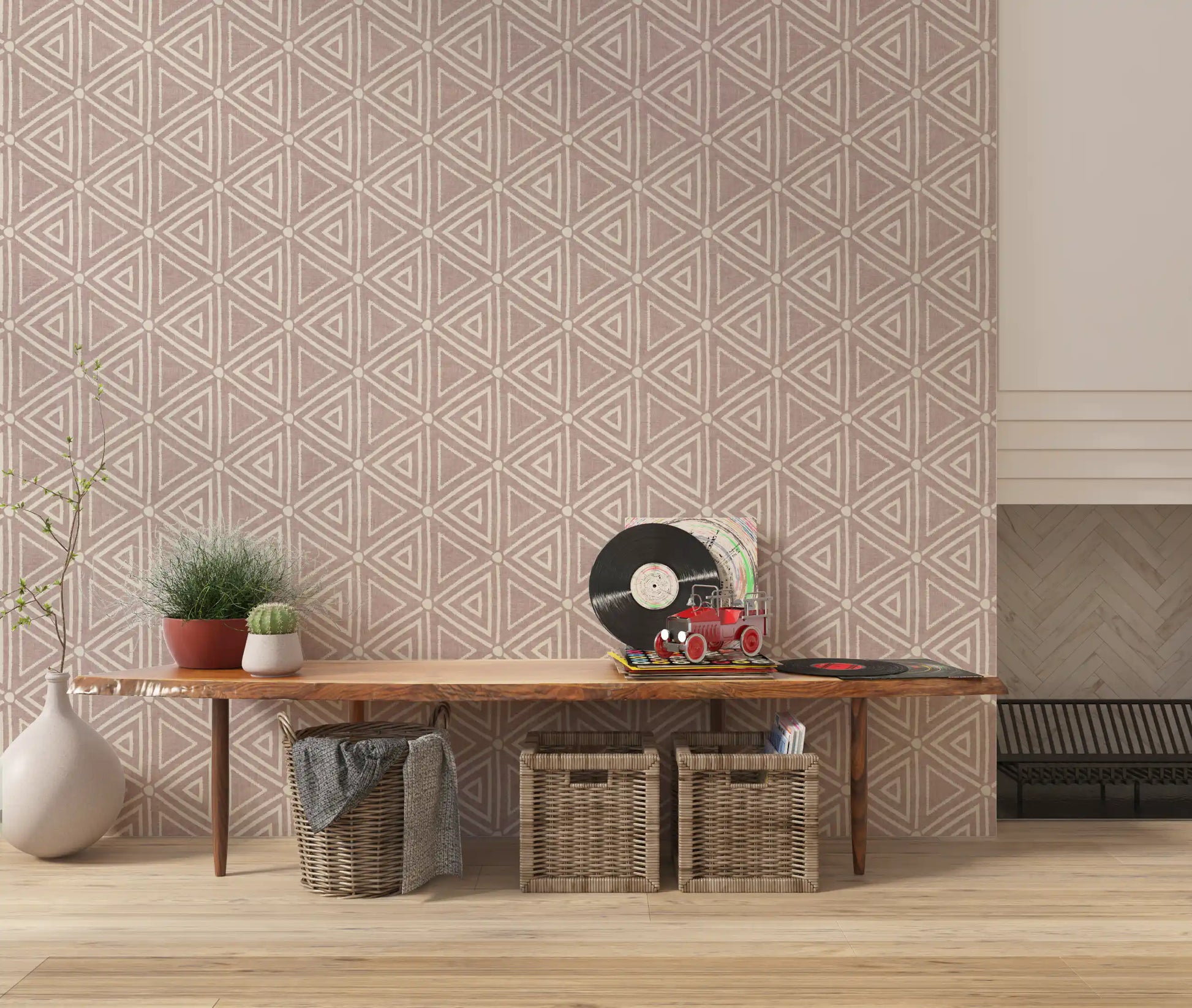 Made for Living room , this boho mudcloth triangle wallpaper fits the calm look.