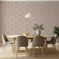 Imagine a relaxed dining room layered with this boho mudcloth triangle wallpaper.