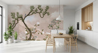 Stretching gracefully across a Dining room, this chinoiserie wall mural quiets the corridor.