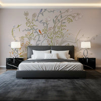 Bedroom paired with a whispering vines wall mural for a quiet painted backdrop.