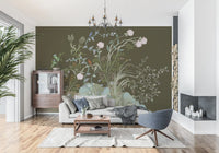 Enchanted Grove wall mural showing blue, red and indigo birds among twisting vines., GD9735