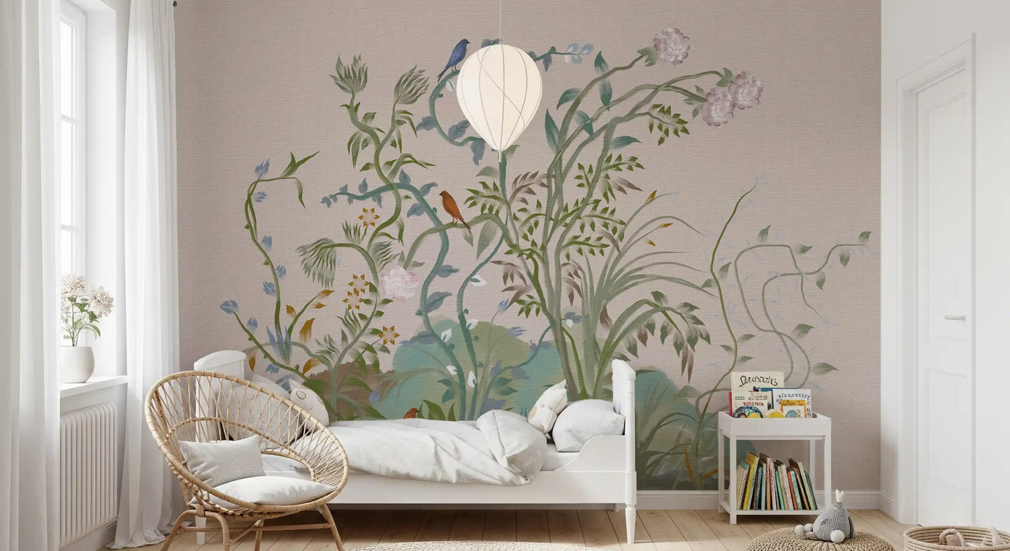 Kids Bedroom corner where the climbing-vine wall mural takes centre frame.