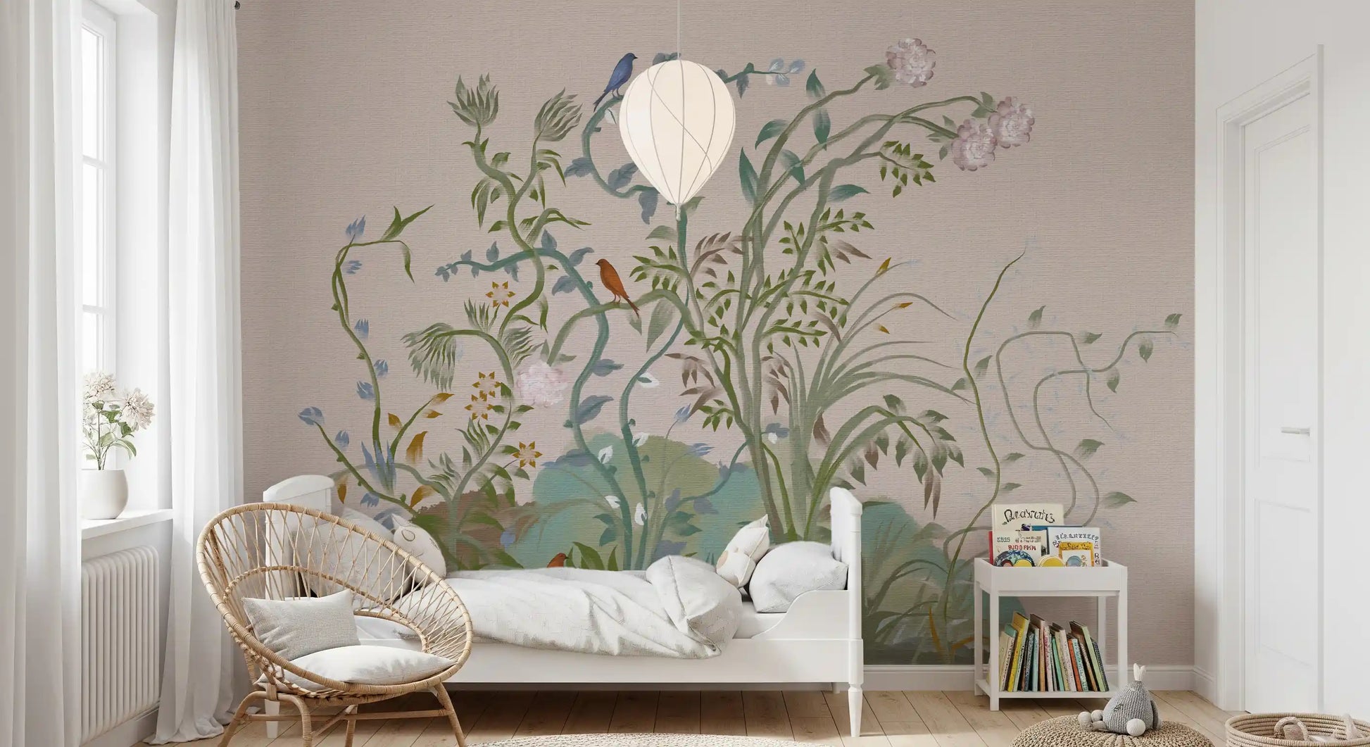 Kids Bedroom corner where the climbing-vine wall mural takes centre frame.