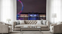 Bright neon glow on the Eye captured in a London night-scene wall mural composition., GD9738