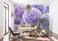 Welcoming hallways gain a fresh focal point from this purple allium wall mural.