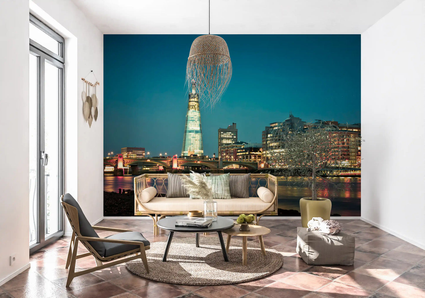 London at night wall mural bringing depth to a narrow hallway