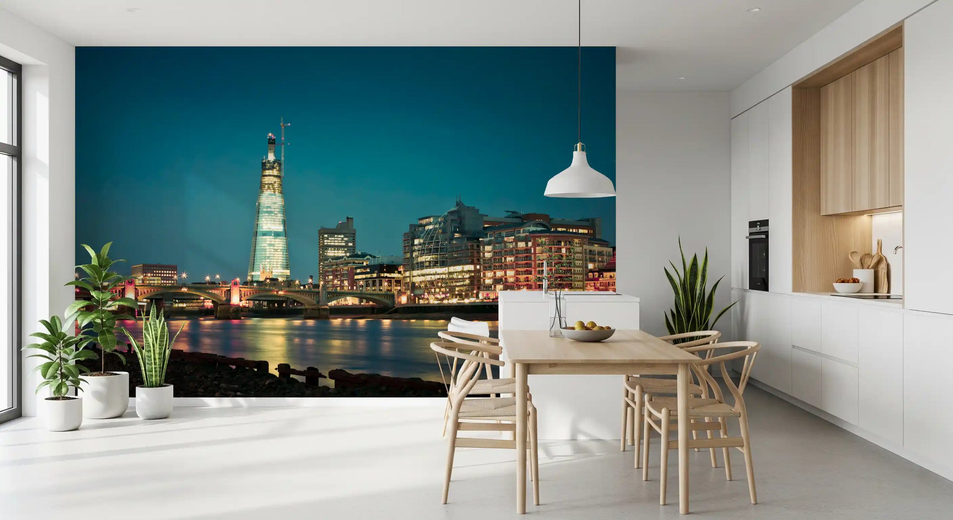 River Thames at twilight wall mural in a bright dining room