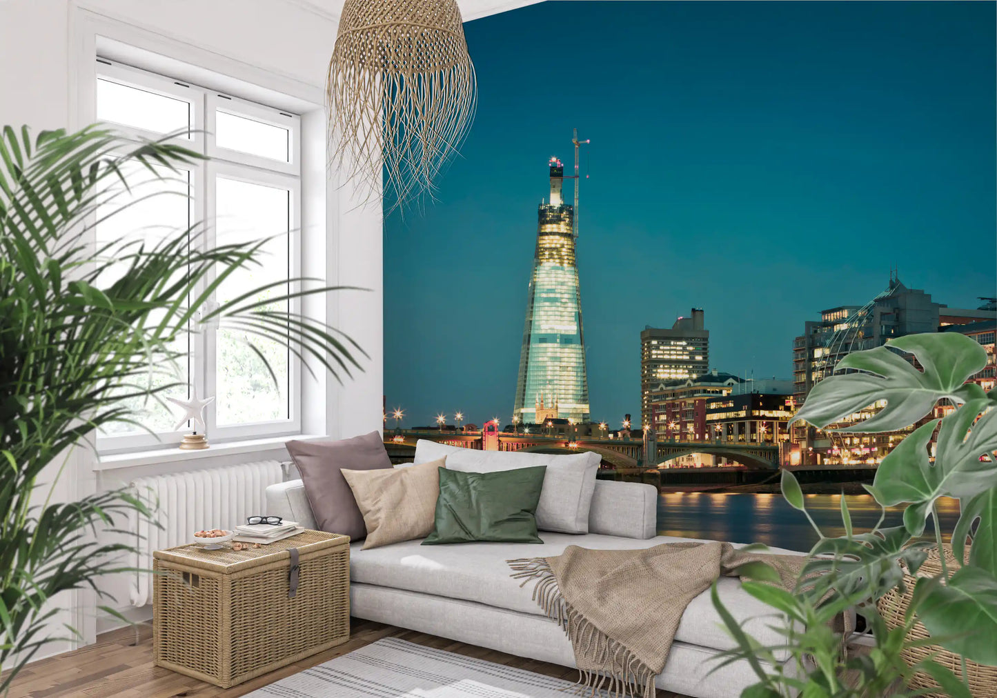 Deep teal blue sky over London in this photographed night wall mural