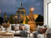 London dome wall mural bathing a Living room in deep blue and warm gold evening tones