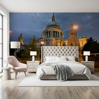 Golden dome of St. Paul's lit at dusk in this custom London wall mural