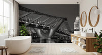 Night photography wall mural showing London's Millennium Bridge in greyscale