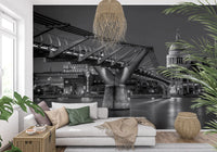 Black and white London Millennium Bridge Nightfall wall mural