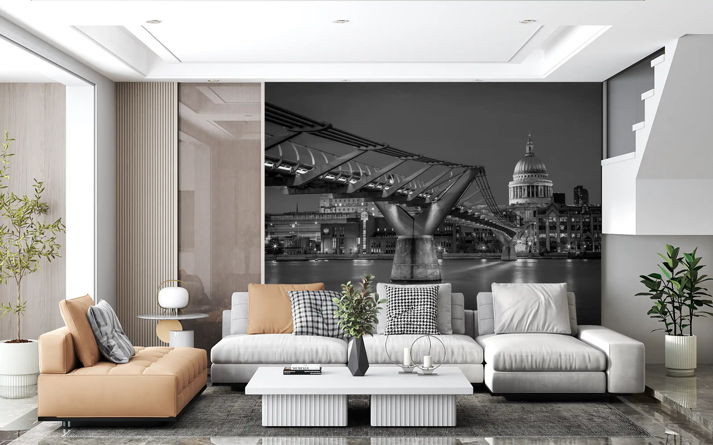 St Paul's Cathedral rising behind the Millennium Bridge in this wallpaper
