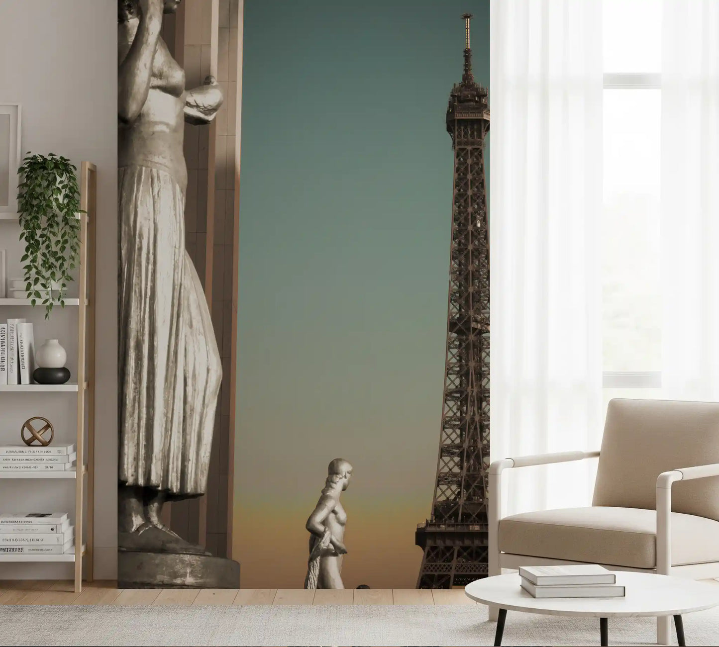 Parisian Grandeur: Statues & Eiffel Tower Wall Mural
