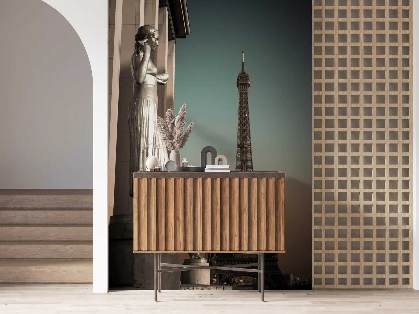 Parisian Grandeur: Statues & Eiffel Tower Wall Mural