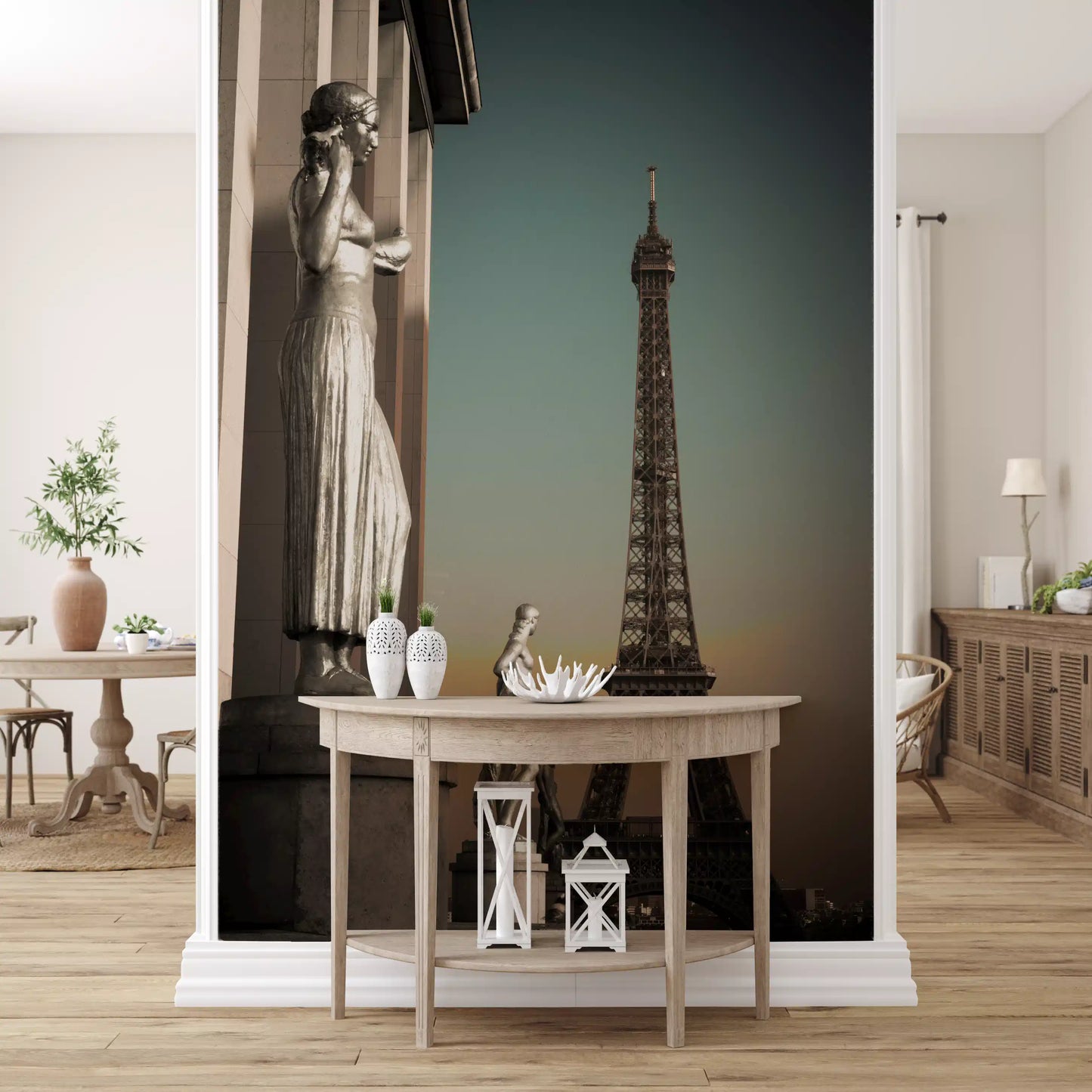 Parisian Grandeur: Statues & Eiffel Tower Wall Mural