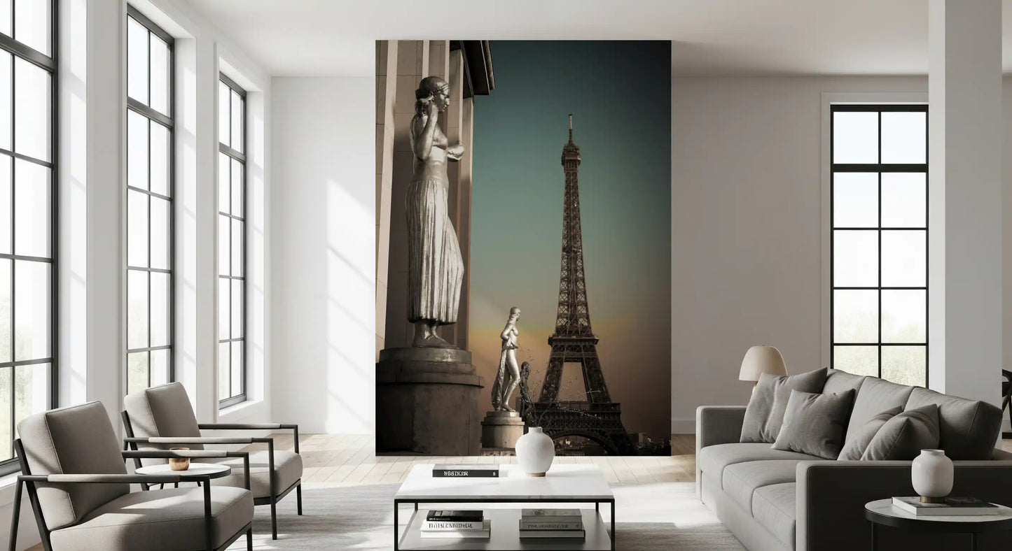 Parisian Grandeur: Statues & Eiffel Tower Wall Mural