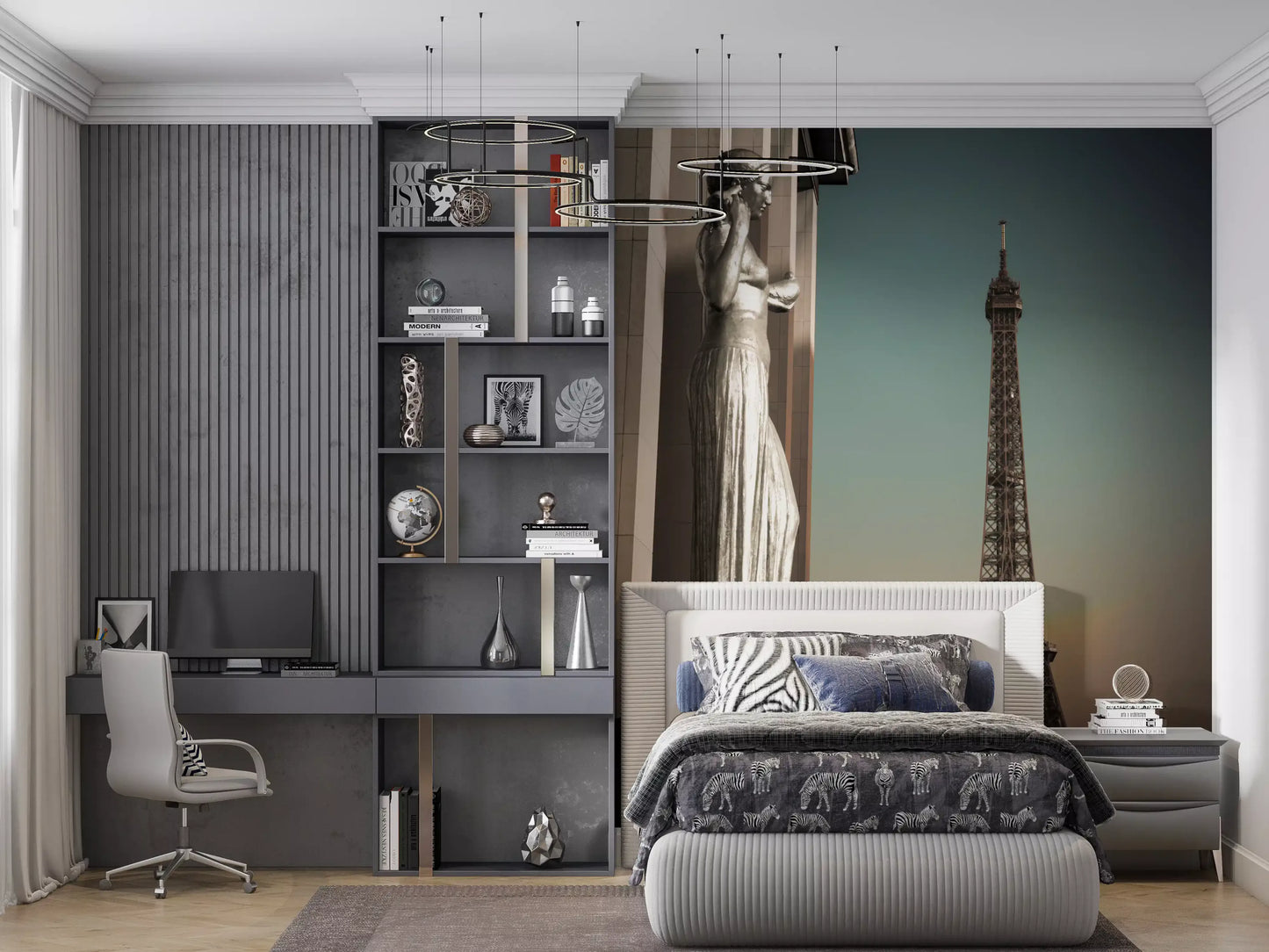 Parisian Grandeur: Statues & Eiffel Tower Wall Mural
