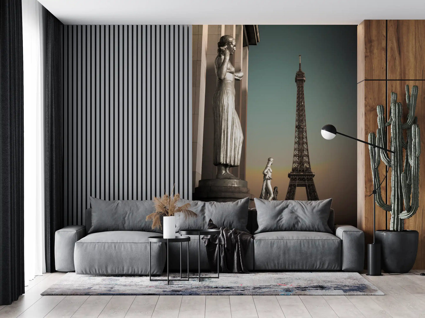 Parisian Grandeur: Statues & Eiffel Tower Wall Mural