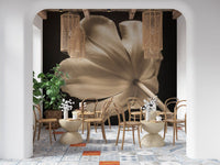 Ethereal Tulip Bloom wall mural across a Dining room in muted gold tones, GD9745