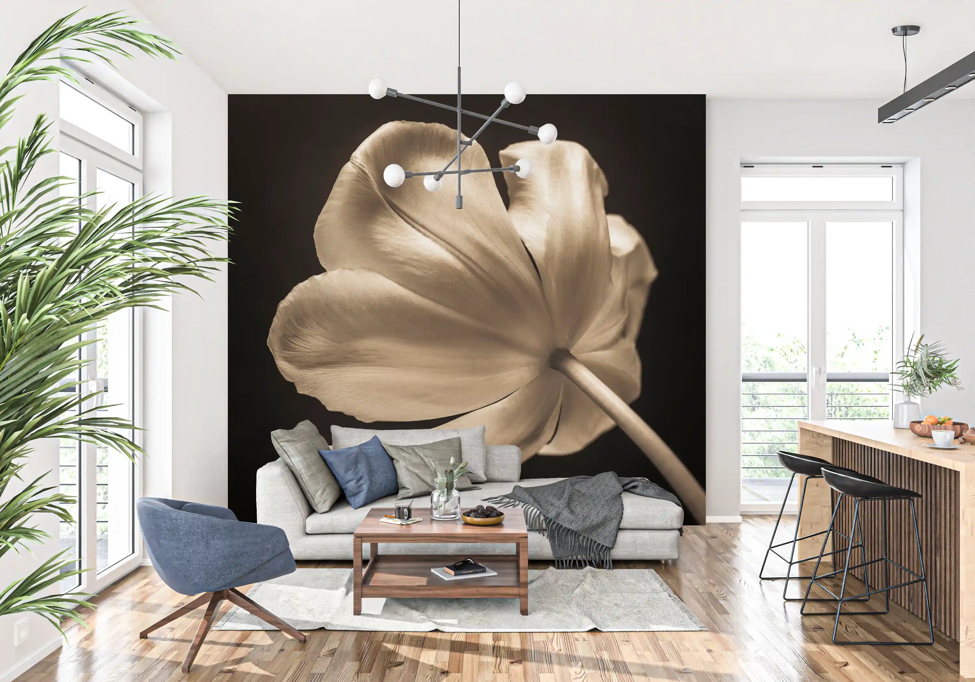 Golden tulip petals fanning outward in the Ethereal Tulip Bloom wall mural, GD9745
