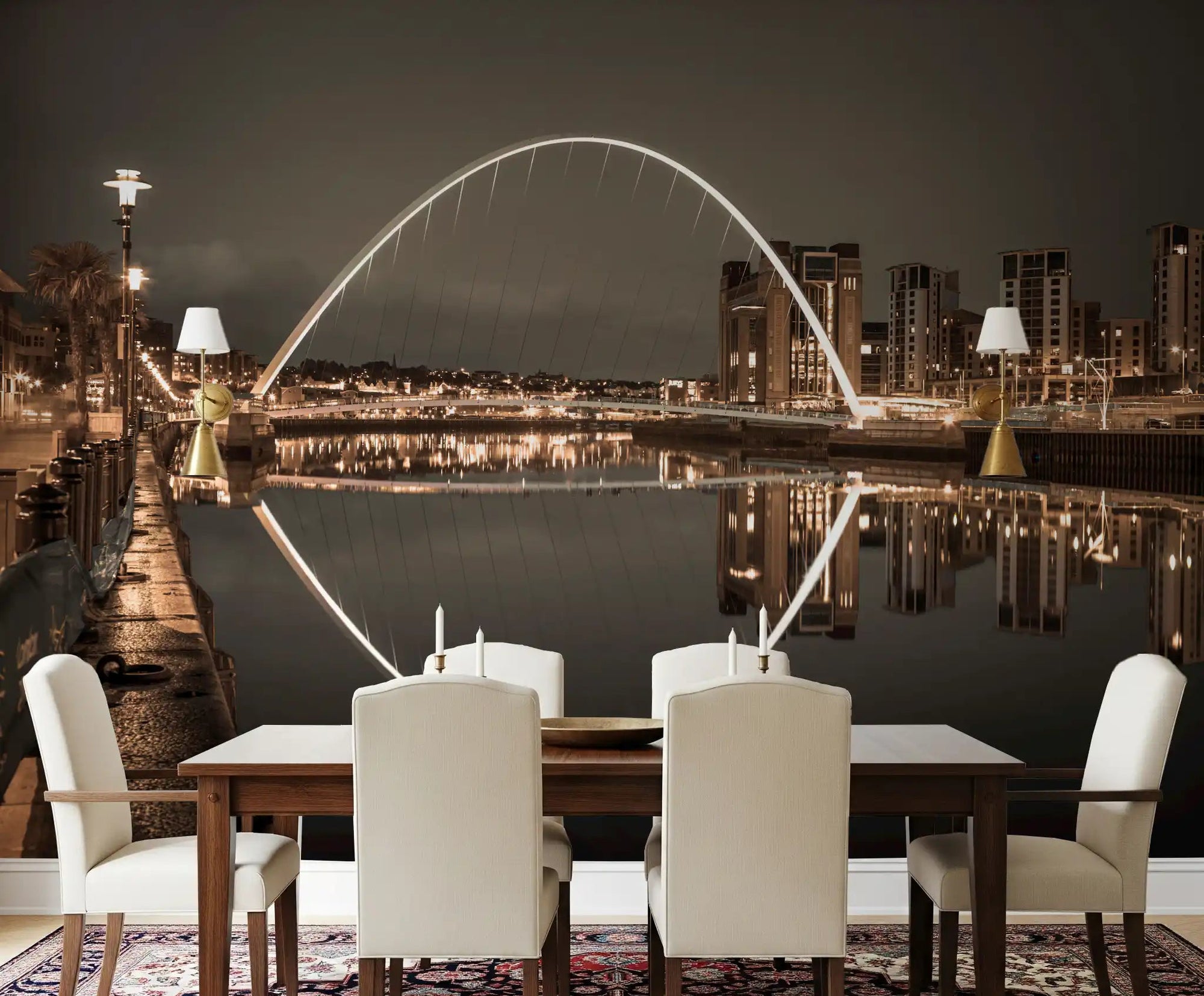 Archway of Light wall mural running full-width along a dining room, GD9746