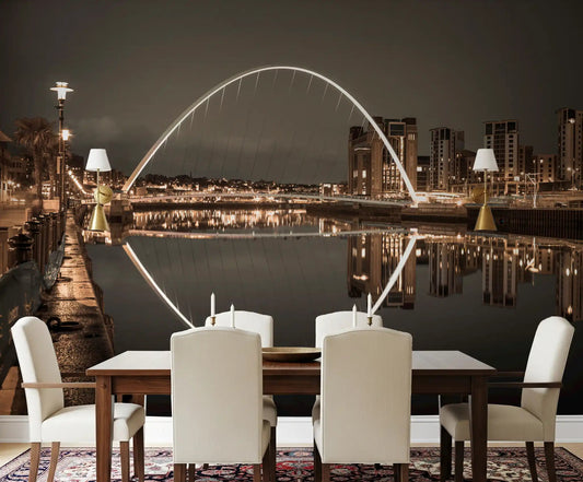 Archway of Light wall mural running full-width along a dining room 