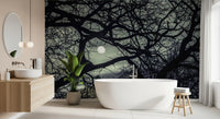 Upward view through tree canopy in the Lunar Silhouette wall mural at night, GD9749