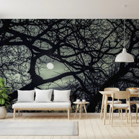 Wide moonlit sky and bare branches in the Lunar Silhouette wall mural, Dining room, GD9749