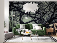 Lunar Silhouette wall mural with bare branches silhouetted against a night sky, GD9749