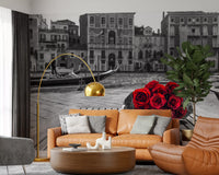 Bold red rose bouquet wall mural positioned in a lounge as a area, GD9751