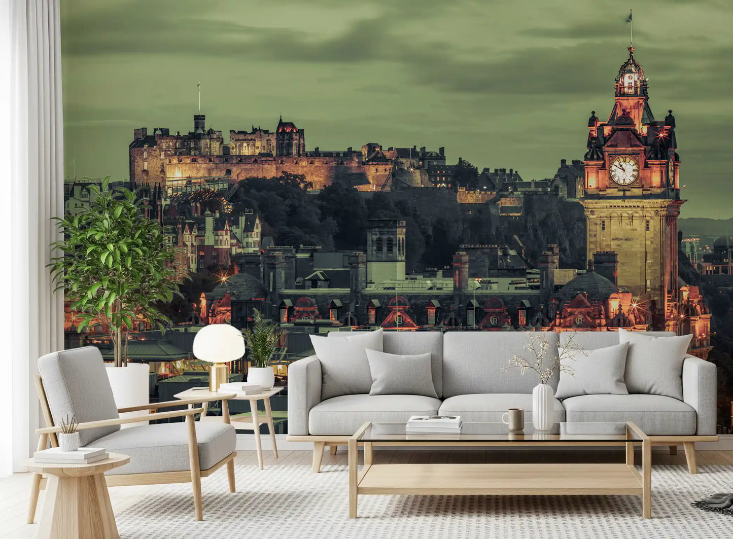 Balmoral Hotel clock tower glowing amber in the Edinburgh's Grandeur wall mural