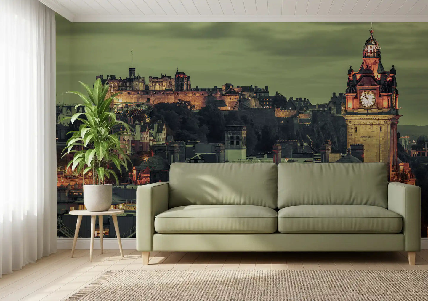 Moody Edinburgh night wall mural placed on a living room 