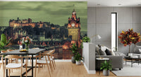 City skyline wall mural sweeping a Living and dining room  in Edinburgh dusk atmosphere